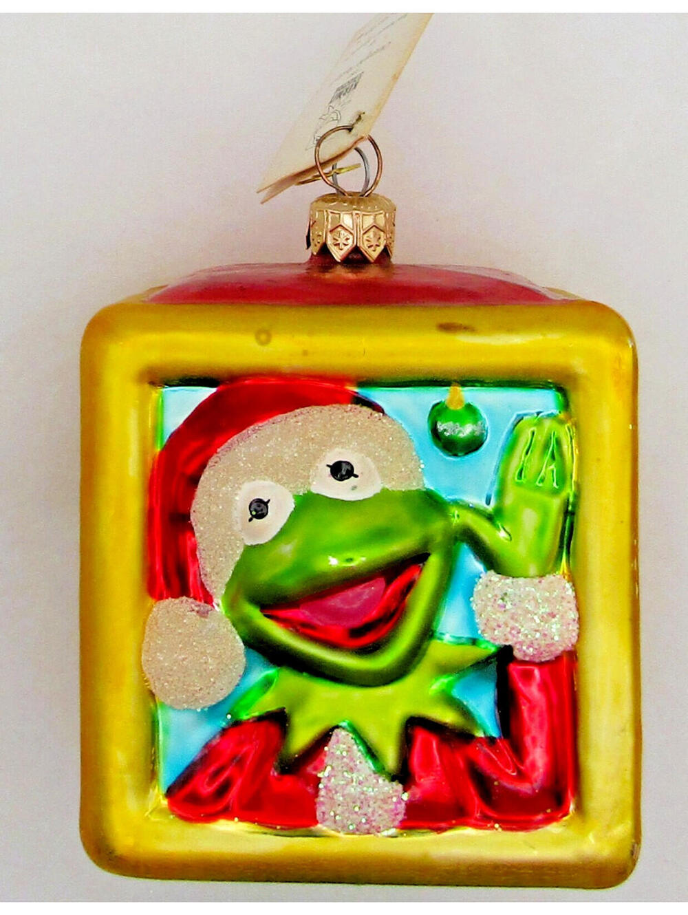 Christopher Radko 1997 Kermit and Miss Piggy Block Ornament with Original Box
